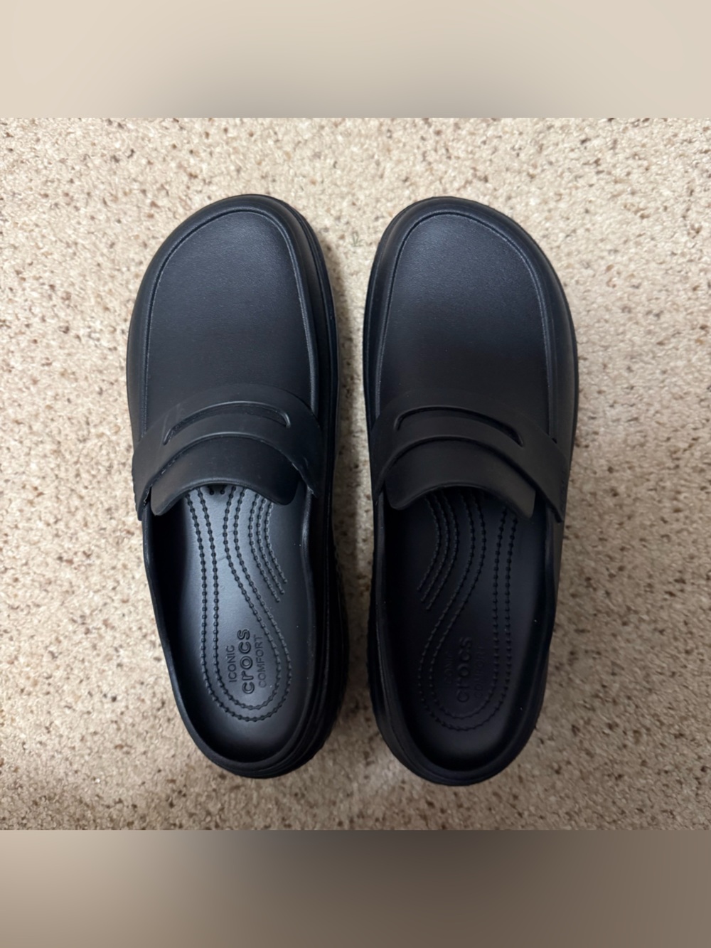 Crocs black stomp / platform loafers (size 11)
